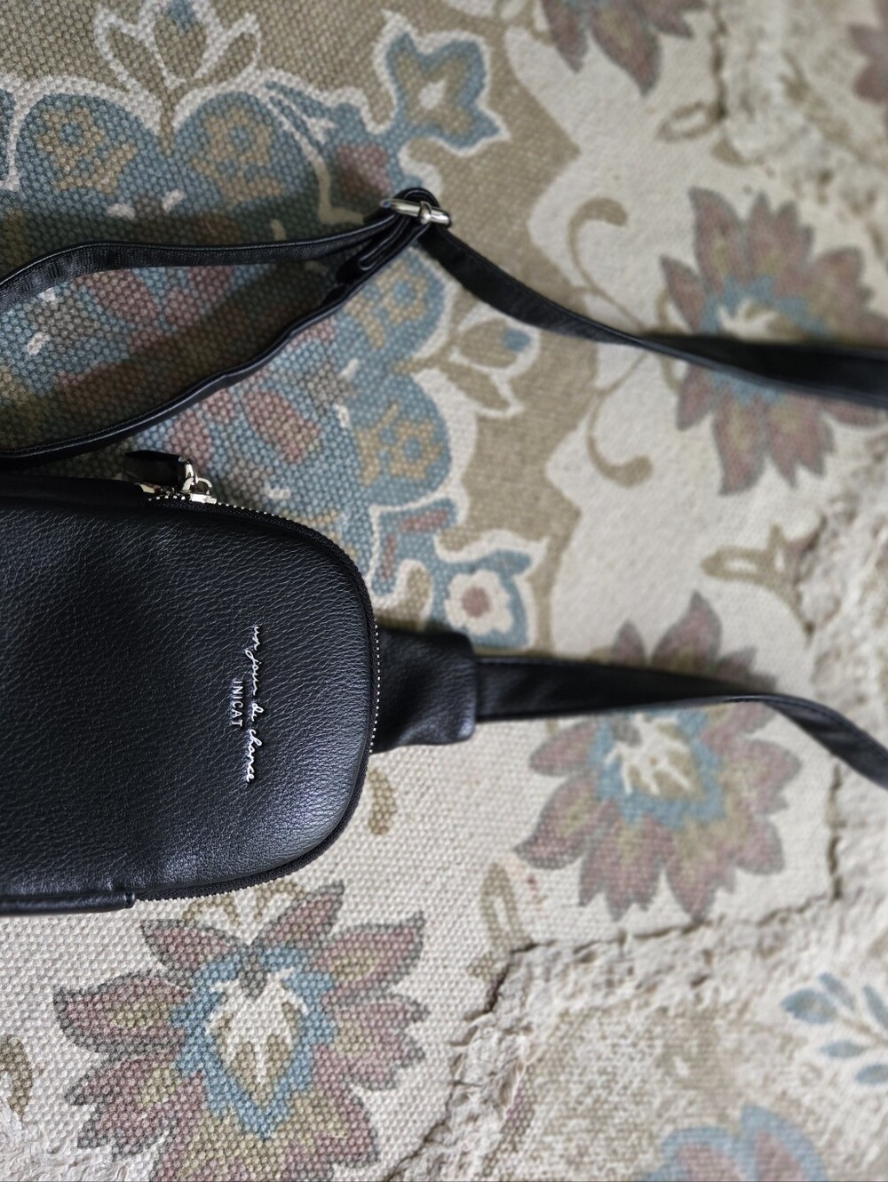 Inicat Black Crossbody Sling Bag -Vegan Leather Silver Hardware - Picture 6 of 12